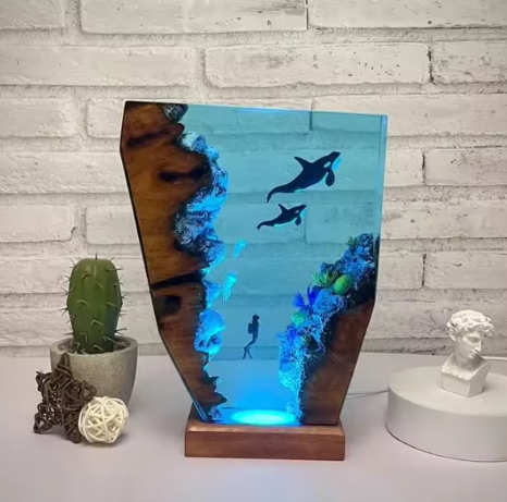 Ultimate Cave Diver and Whales Epoxy Resin Night Light